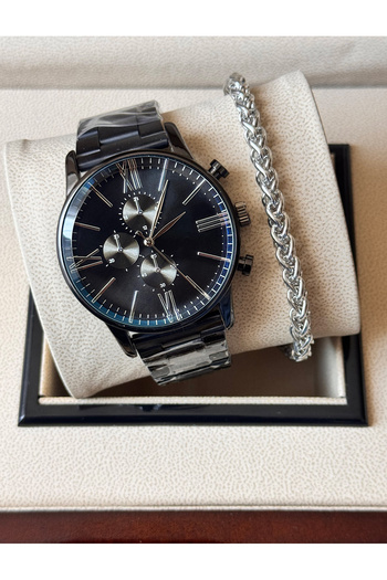 Tulpar Noble Black Color Steel Cord Sports Men's Wristwatch with Bracelet Gift