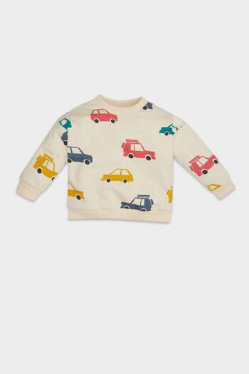 DeFacto Baby Boy Crew Neck Vehicle Φούτερ με στάμπα με μαλακό γούνινο εσωτερικό D5783a524wn
