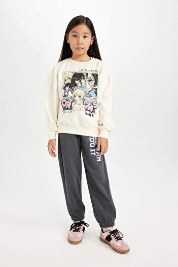 DeFacto Girl's Oversize Wide Fit Crew Neck Printed Sweatshirt 3160094