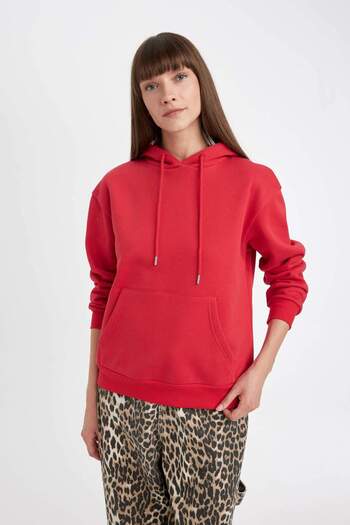 DeFacto Relax Fit Kapüşonlu Kanguru Cepli Kalın Basic Düz Sweatshirt W1240AZ24WN
