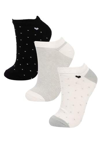 DeFacto Women's 3-Piece Cotton Booties Socks D1018Axns