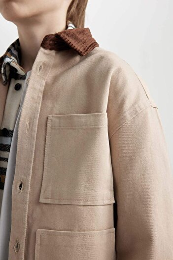 DeFacto Erkek Çocuk Oversize Geniş Kalıp Polo Yaka Gabardin Uzun Kollu Gömlek C6630A824AU