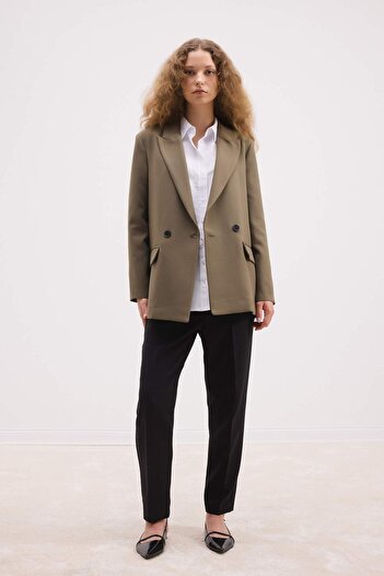 DeFacto Oversize Wide Fit Jacket Collar Buttoned Basic Plain Blazer Jacket C2457Ax24Au