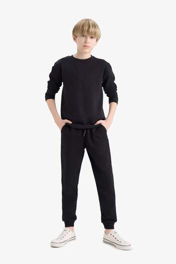 DeFacto Boy's Black Elastic Waist Leg Pocket Jogger School Sweatpants 25K801T01295