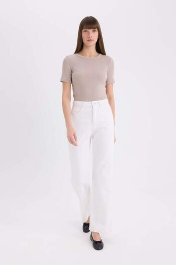 DeFacto Slim Fit Slim Fit Crew Neck Ribbed Camisole Basic Plain Short Sleeve T-Shirt C0097Ax24Au