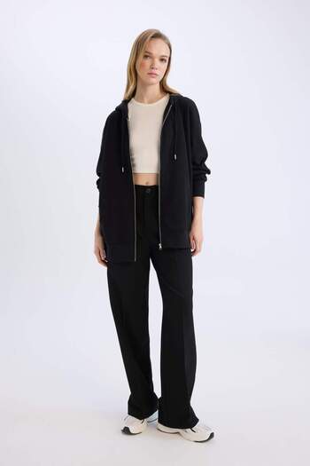DeFacto Φούτερ με φαρδιά κουκούλα Oversize με τσέπη Basic με απλό φερμουάρ V4233AZ24WN