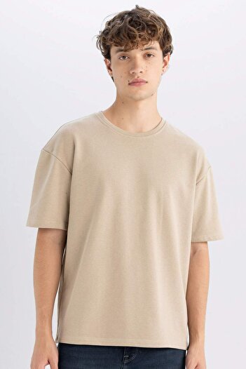 DeFacto Boxy Fit Crew Neck Βαμβακερό Basic μονόχρωμο κοντομάνικο μπλουζάκι E0221AX24AU