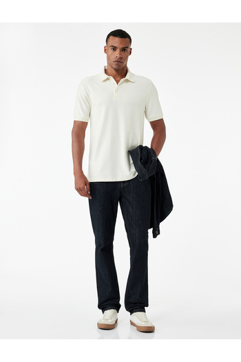 Koton Regular Fit Short Sleeve Polo Neck T-Shirt with Snap Button Detail