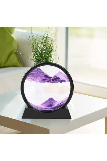 OEM House decoration, hourglass desk, glass/sand 3D, 18X19.5 cm, purple/black