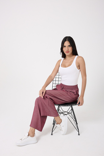 Miss couture Slim Denim Fabric Wide Leg Trousers 1041