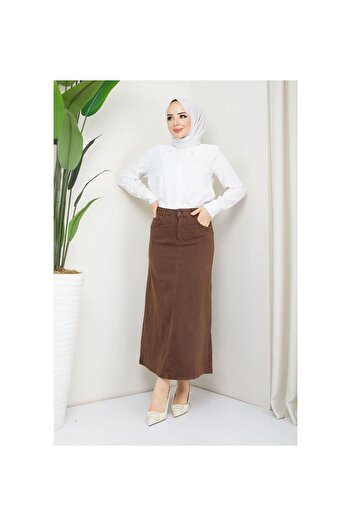 VELLICHOR Medium Size Lycra Gabardine Skirt Antique Brown