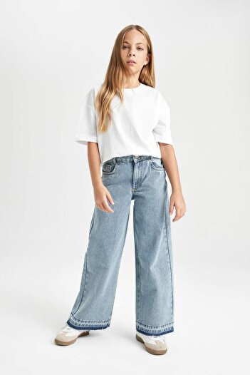 DeFacto Pantaloni largi din denim pentru fete, cu picioare largi, cu buzunare C8537A824AU