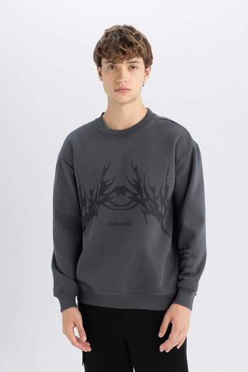 DeFacto Boxy Fit Bisiklet Yaka Baskılı Sweatshirt D2023AX24AU