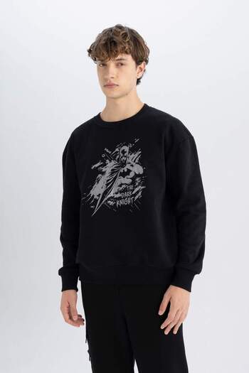 DeFacto Batman Boxy Fit Bisiklet Yaka Baskılı Kalın Sweatshirt C6531AX24AU