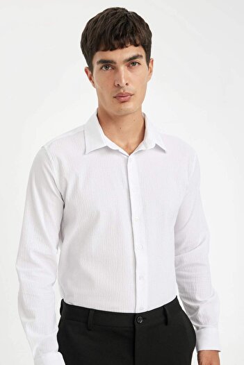 DeFacto Modern Cut Crinkle Fabric Seersucker Pattern Long Sleeve Shirt D5187Ax24Au