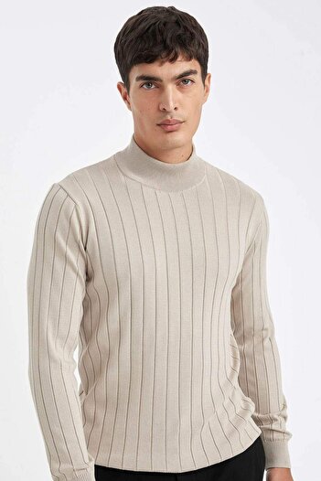 DeFacto Standard Fit Regular Cut Half Turtleneck Jacquard Knitwear Sweater D2943Ax24Au