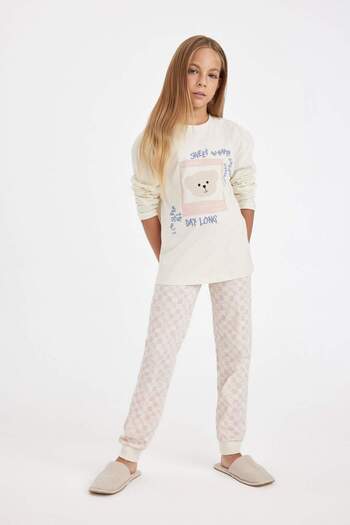 DeFacto Girl's Pajama Set Bear Printed Long Sleeve Top Long Bottom 3166544