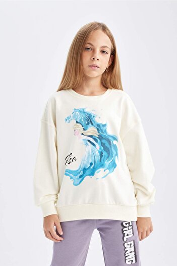 DeFacto Φούτερ για κορίτσια εκρού - Frozen Relax Fit, Crew Neck D1119a824au