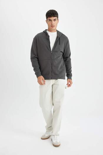 DeFacto Comfortable Fit Hooded Soft Feather Zip-Up Sweatshirt - D2323Ax24Au
