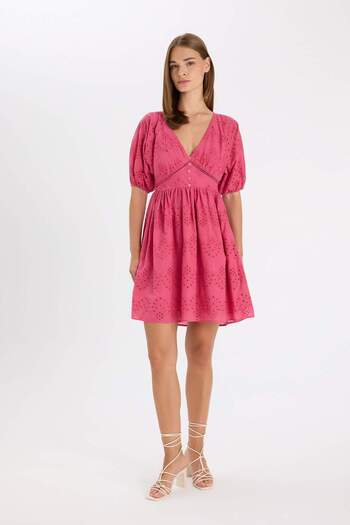DeFacto Babydoll Voile Short Sleeve Brode Mini Dress D4402Axpn184