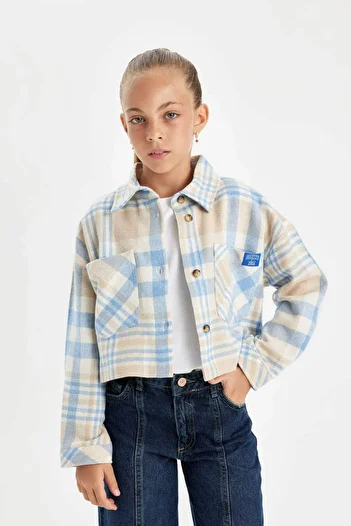 DeFacto Girls' Checkered Crop Long Sleeve Shirt D2659A824Au