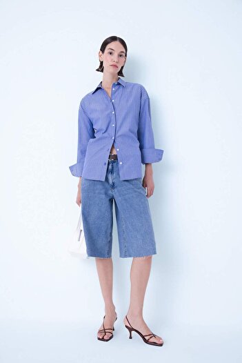 DeFacto Oversize Wide Fit Striped Poplin Long Sleeve Shirt D4899Ax24Au