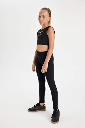 DeFacto Girl's Standard Size Black Basic Plain Leggings D3226A824Wn