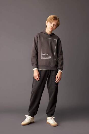 DeFacto Boy's Anthracite Hooded Printed Thick Sweatshirt D3095A824Au