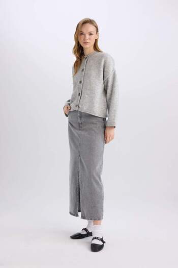 DeFacto Fashion Fit Long Jeans Skirt with Slit Pockets D4424Ax24Au