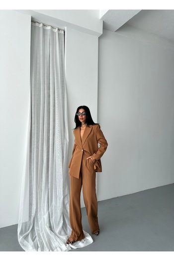 GALAVİP Oversized Single Button Jacket & Wide Leg Pants Women's Two Piece Set – Office & Cocktail Chic (S‑M‑L)
