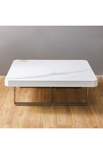 Danube Home Morch Square Coffee Table - White & Brushed Silver - Modern Wood Design with 2-Year Warranty