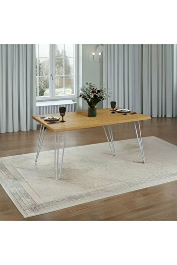 Danube Home Rizza 6 Seater Dining Table - Light Oak & White Melamine Finish, 160x90x75cm, Modern Design