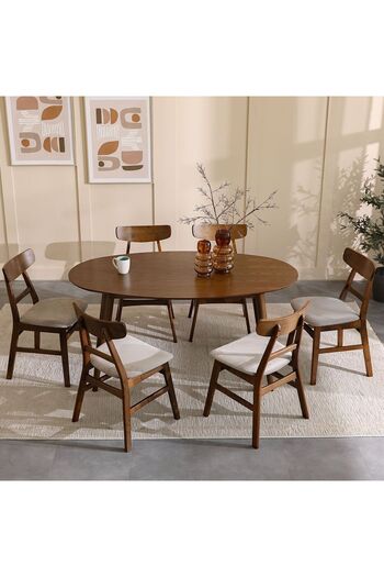 Danube Home Acton 1+6 Seater Solid Wood Dining Set - Walnut/Beige