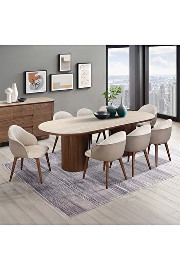 Danube Home Austria 1 + 8 Seater Dining Set - Natural Walnut/Beige