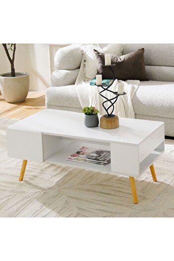 Danube Home Adonia White Coffee Table - Modern Wood Design with Under-Shelf for Living Room, 1 Year Warranty