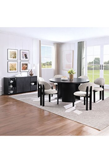 Danube Home Walder 1 + 6 Round Dining Set - Black / Grey