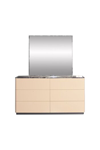 Danube Home Hanson 6 Drawer Dresser with Mirror & Stool - Stylish D.Grey/Khaki Bedroom Storage - Engineered Wood