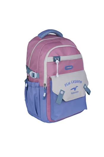 Relaxion New Season Pink-Blue Premium Clinker School Backpack with Pen Holder (1513)