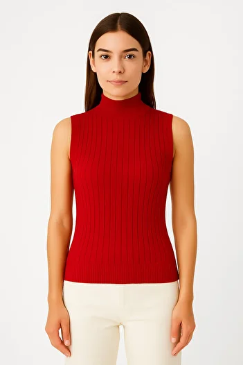ModaPlaza Women's Sleeveless Ribbed Knitwear Blouse 15394