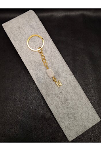 Han Ticarethane Gold Color Stone N Letter Crystal Quartz Keychain Charm