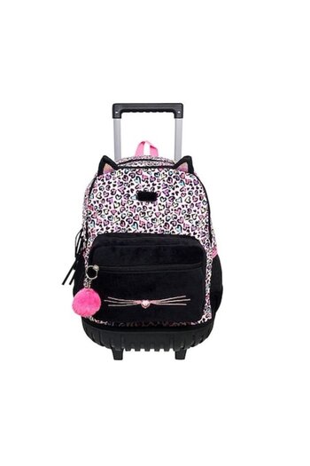 TRINAR Trolley backpack for school, black-multicolor, cat whisker design, 34x23x50 cm