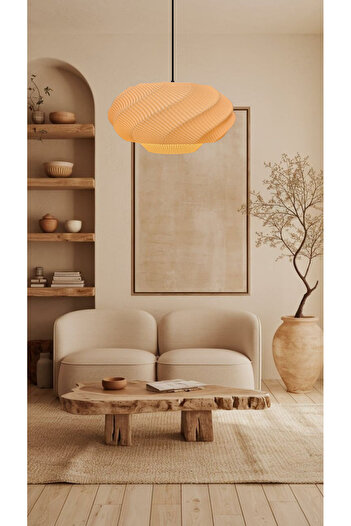 decory AthenaXL Hasır Renk 40cm Büyük Boy Tekli Avize, Pinterest Tarzı Tekli Sarkıt Avize (Bioplastik) E27