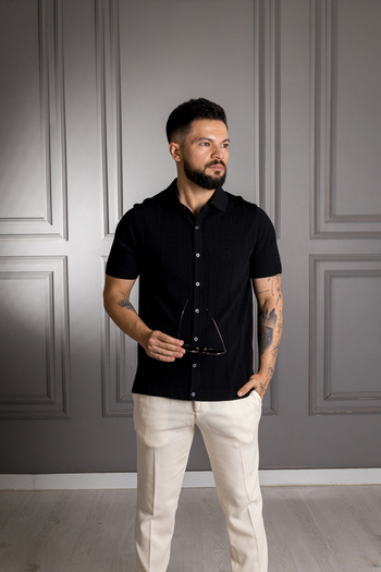 Sarar Interview Polo Neck Rayon Thin Knitwear Black Shirt T-Shirt