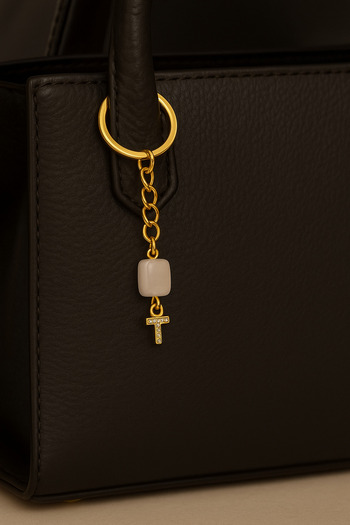 Han Ticarethane Gold Color Stone t Letter Crystal Quartz Keychain Charm