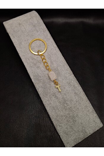 Han Ticarethane Gold Color Stone t Letter Crystal Quartz Keychain Charm