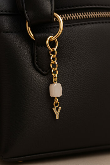 Han Ticarethane Gold Color Stone Y Letter Crystal Quartz Keychain Charm