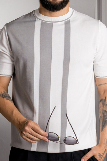 Sarar Interview 0 Collar Rayon Thin Knitwear Gray White T-Shirt