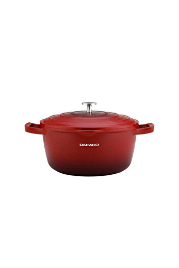 Daewoo Die-cast Aluminum Casserole Pot With Lid, Non-stick Granite Stone Coating, Oven-safe, Red