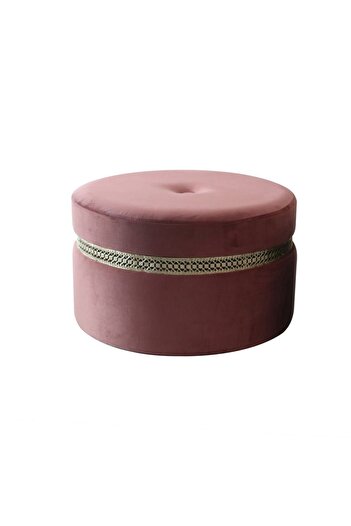 Danube Home Ayyan Velvet Fabric Pouf Ottoman - Rose/Golden - Stylish Seating with 2-Year Warranty - 60x60x35cm