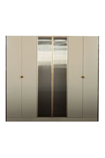 Danube Home Alhamra 6 Door Wardrobe With 2 Fluted Glass Doors - D.Brown/White L240xW60xH220cm